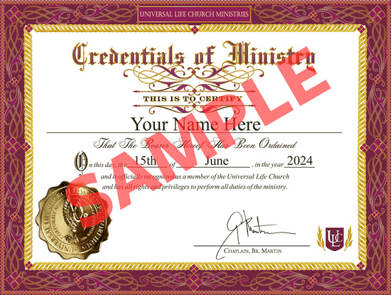 sample ordination certificate