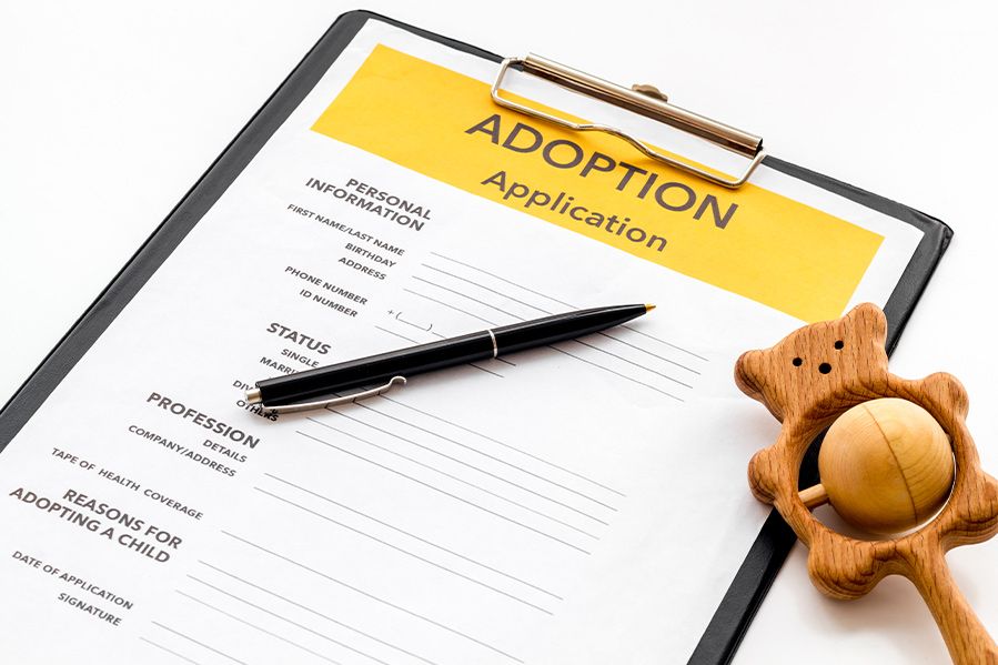 adoption application with child's toy