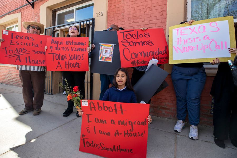 pro-immigration protesters outside the annunciation house charity