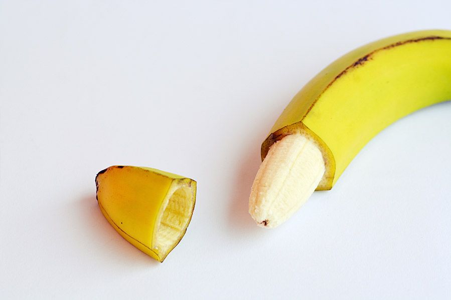 A banana with the top cut off