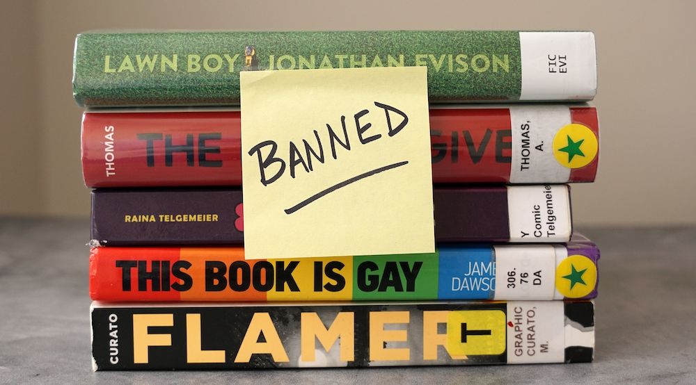 A stack of banned books