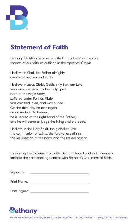 bethany christian services statement of faith