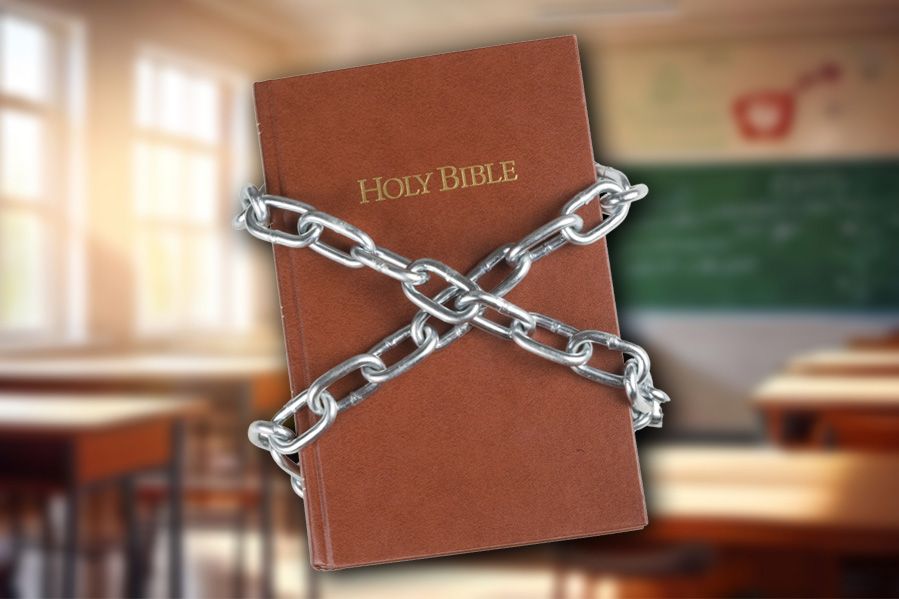 bible locked up with chains in school classroom