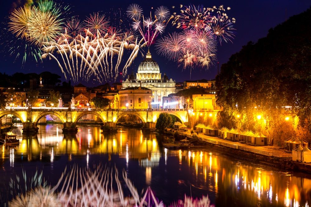 Fireworks light up the sky above the Vatican