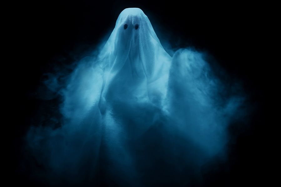 white sheet ghost on black background