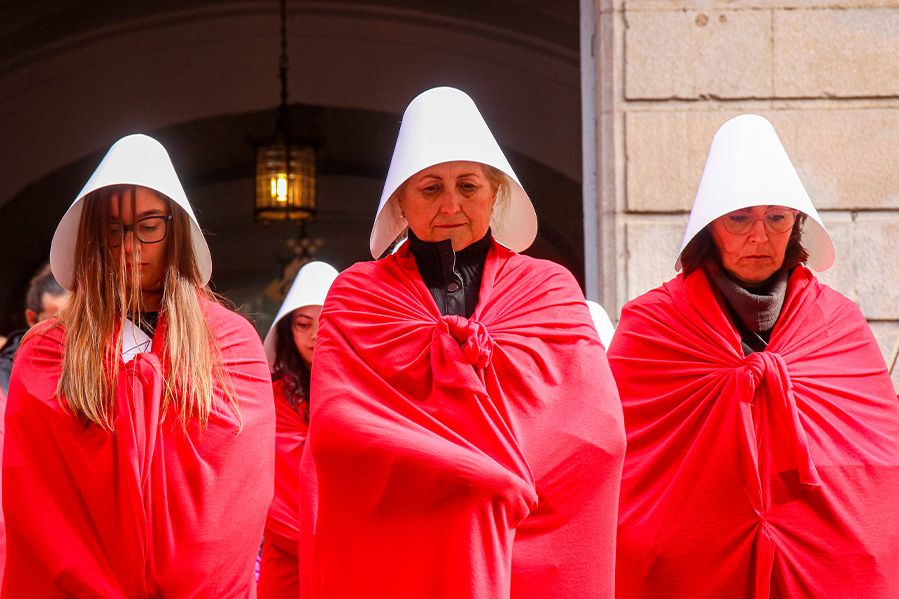 Pro-choice protesters dressed as characters from The Handmaid's Tale