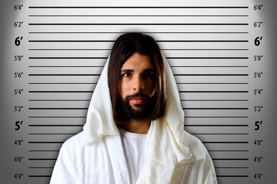 Jesus getting his mugshot taken