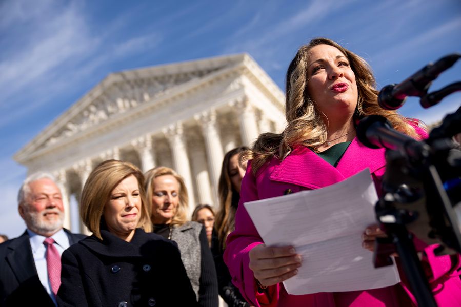 Lorie Smith giving speech in front of Supreme Court