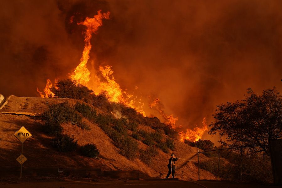 burning hillside in los angeles caused by palisades fire