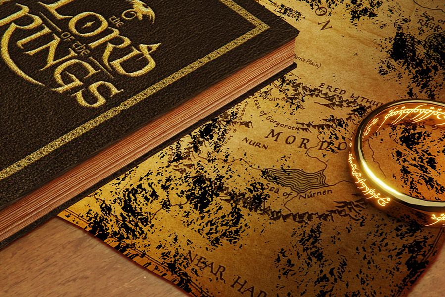 lord of the rings book on map of middle-earth