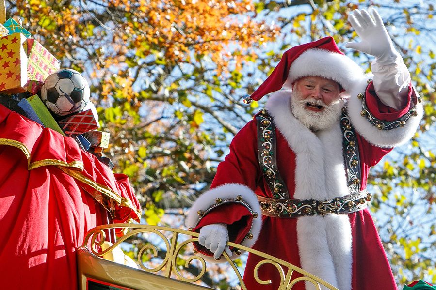 Santa waving on a parade float