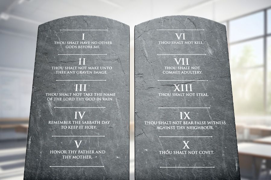 ten commandments tablets in classroom