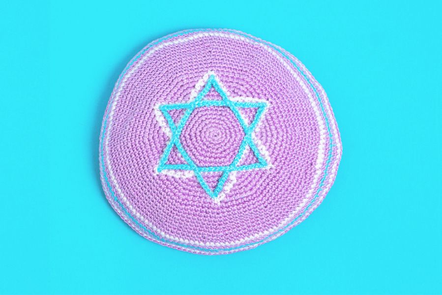 knit kippah with trans flag colors