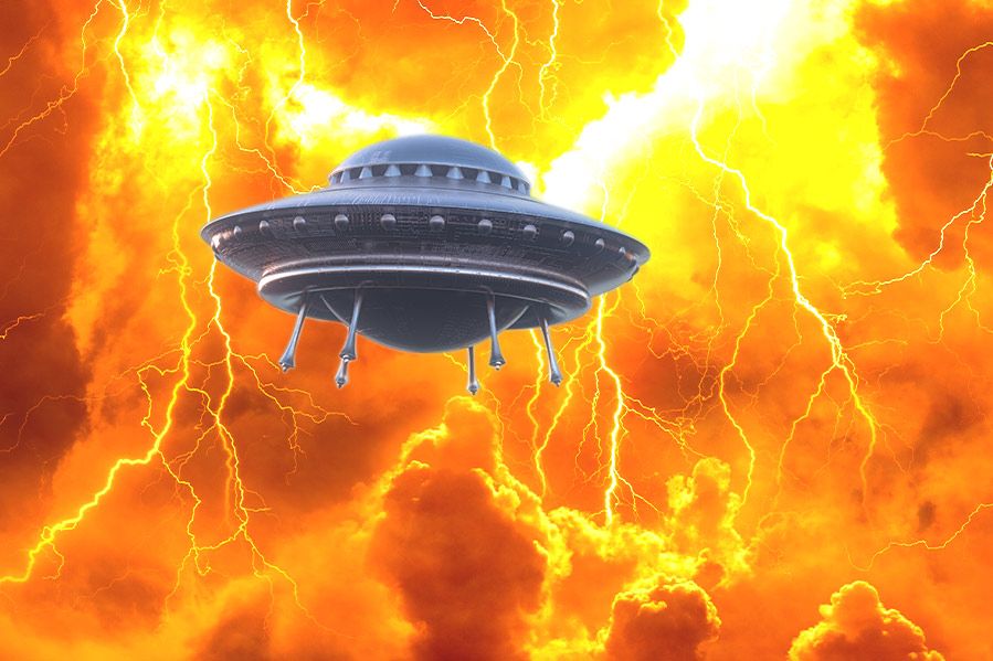 ufo flying through hell