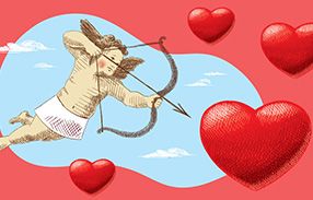 artistic depiction of cupid shooting arrow at heart