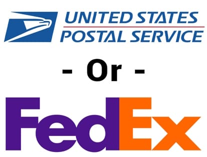 A USPS logo and FedEx logo, signifying that these are the carriers ULC ships with.